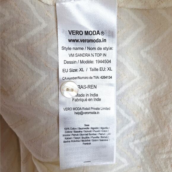 Womens Top XL Boho Chic Peasant Cottagecore Smocked Chevron Feminine Mock Neck - Picture 6 of 8